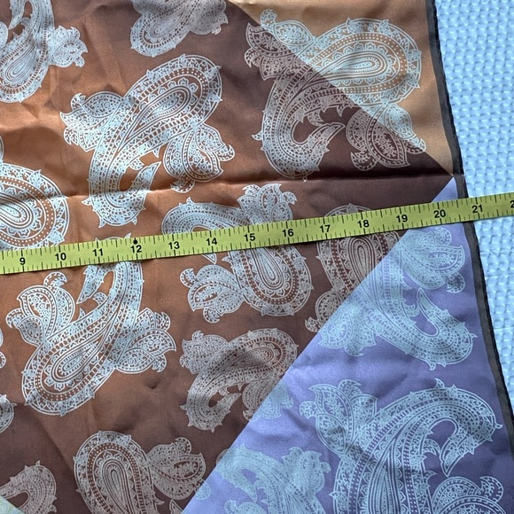 Jones New York Paisley Scarf 21” Square Purple Brown Orange Gold - Picture 10 of 10